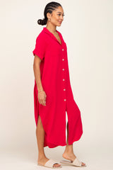 Fuchsia Button Down Hi Low Maxi Dress