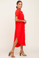 Red Button Down Hi Low Maxi Dress