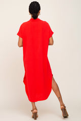 Red Button Down Hi Low Maxi Dress