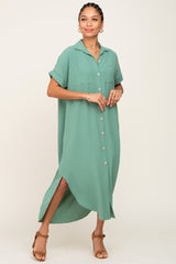 Green Button Down Hi Low Maternity Maxi Dress