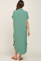 Green Button Down Hi Low Maternity Maxi Dress