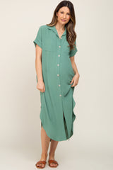 Green Button Down Hi Low Maternity Maxi Dress