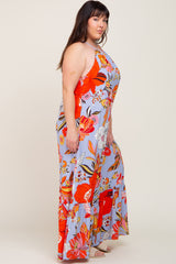 Periwinkle Floral Halter Plus Maxi Dress