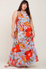 Periwinkle Floral Halter Plus Maxi Dress