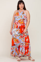 Periwinkle Floral Halter Plus Maxi Dress