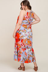 Periwinkle Floral Halter Maternity Plus Maxi Dress