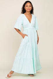 Mint Green Deep V-Neck Tiered Maxi Dress