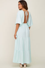 Mint Green Deep V-Neck Tiered Maternity Maxi Dress