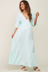 Mint Green Deep V-Neck Tiered Maternity Maxi Dress