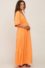 Orange Deep V-Neck Tiered Maternity Maxi Dress