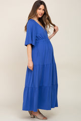 Royal Blue Deep V-Neck Tiered Maternity Maxi Dress