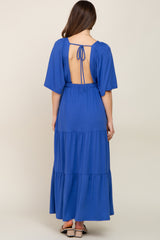 Royal Blue Deep V-Neck Tiered Maternity Maxi Dress