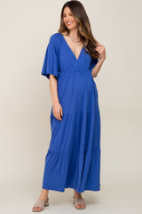 Royal Blue Deep V-Neck Tiered Maternity Maxi Dress