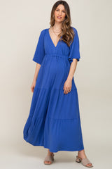 Royal Blue Deep V-Neck Tiered Maternity Maxi Dress