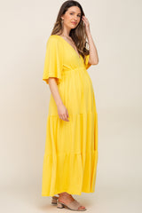 Yellow Deep V-Neck Tiered Maternity Maxi Dress