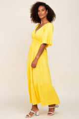 Yellow Deep V-Neck Tiered Maxi Dress