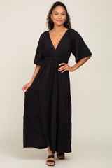 Black Deep V-Neck Tiered Maxi Dress