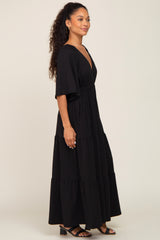 Black Deep V-Neck Tiered Maxi Dress