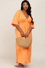 Orange Deep V-Neck Tiered Maternity Plus Maxi Dress