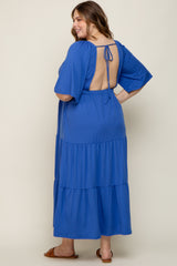 Royal Blue Deep V-Neck Tiered Maternity Plus Maxi Dress