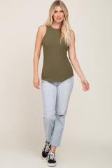 Olive Ribbed Basic Tank Top