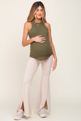 Olive Ribbed Basic Maternity Tank Top