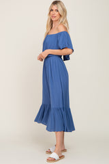 Blue Flounce Off Shoulder Jumpsuit