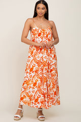 Orange Floral Sleeveless Maternity Maxi Dress