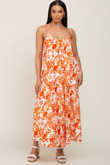 Orange Floral Sleeveless Maxi Dress