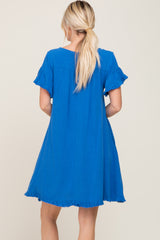 Royal Blue Fringe Linen Dress