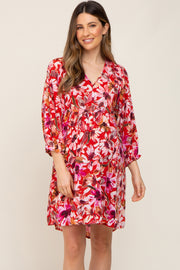 Red Floral Long Sleeve Maternity Dress