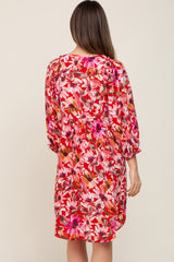 Red Floral Long Sleeve Maternity Dress