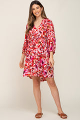 Red Floral Long Sleeve Maternity Dress