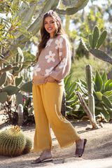 Gold Linen Frayed Hem Crop Maternity Pants