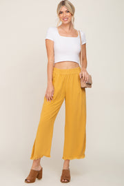 Gold Linen Frayed Hem Crop Pants