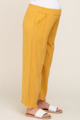 Gold Linen Frayed Hem Crop Maternity Pants