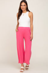 Fuchsia Linen Frayed Hem Crop Maternity Pants