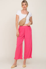 Fuchsia Linen Frayed Hem Crop Maternity Pants