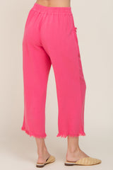 Fuchsia Linen Frayed Hem Crop Pants