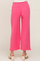 Fuchsia Linen Frayed Hem Crop Maternity Pants