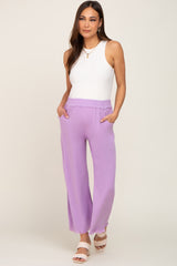 Lavender Linen Frayed Hem Crop Maternity Pants