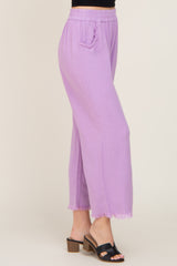 Lavender Linen Frayed Hem Crop Pants