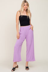 Lavender Linen Frayed Hem Crop Pants