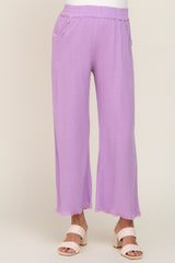 Lavender Linen Frayed Hem Crop Maternity Pants