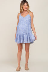 Light Blue Print Tiered Maternity Dress