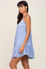 Light Blue Print Tiered Dress