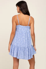 Light Blue Print Tiered Dress