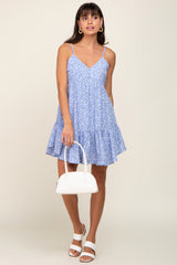 Light Blue Print Tiered Dress