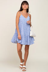 Light Blue Print Tiered Dress