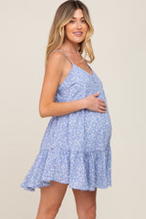 Light Blue Print Tiered Maternity Dress